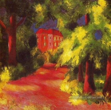  Aout Peintre - Maison rouge dans un parc August Macke